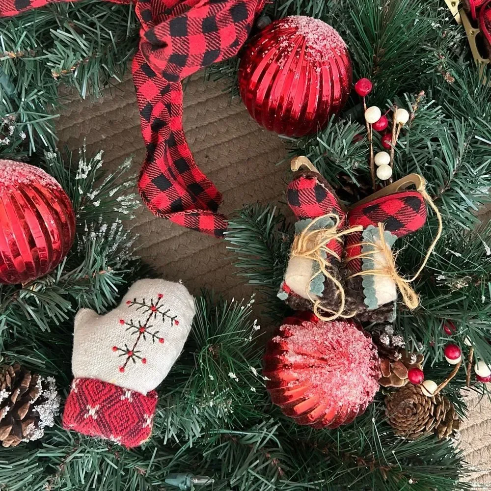 Festive Holiday Wreath with Red Accents